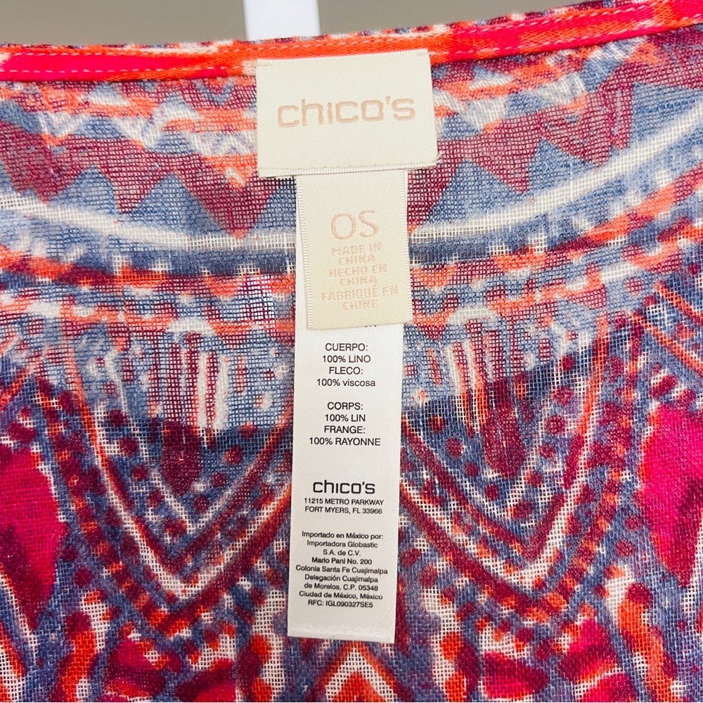 Chico's Phoebe Linen Poncho Multicolor O/S Fringe Lightweight Boho Hipster - Picture 11 of 13